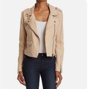 Blank NYC Cream 100% cotton Moto Jacket Asymmetrical Zipper size M EUC